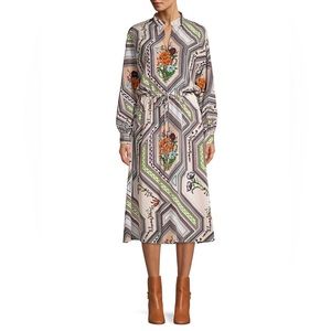 Tory Burch Geometric Floral Midi Dress NWT